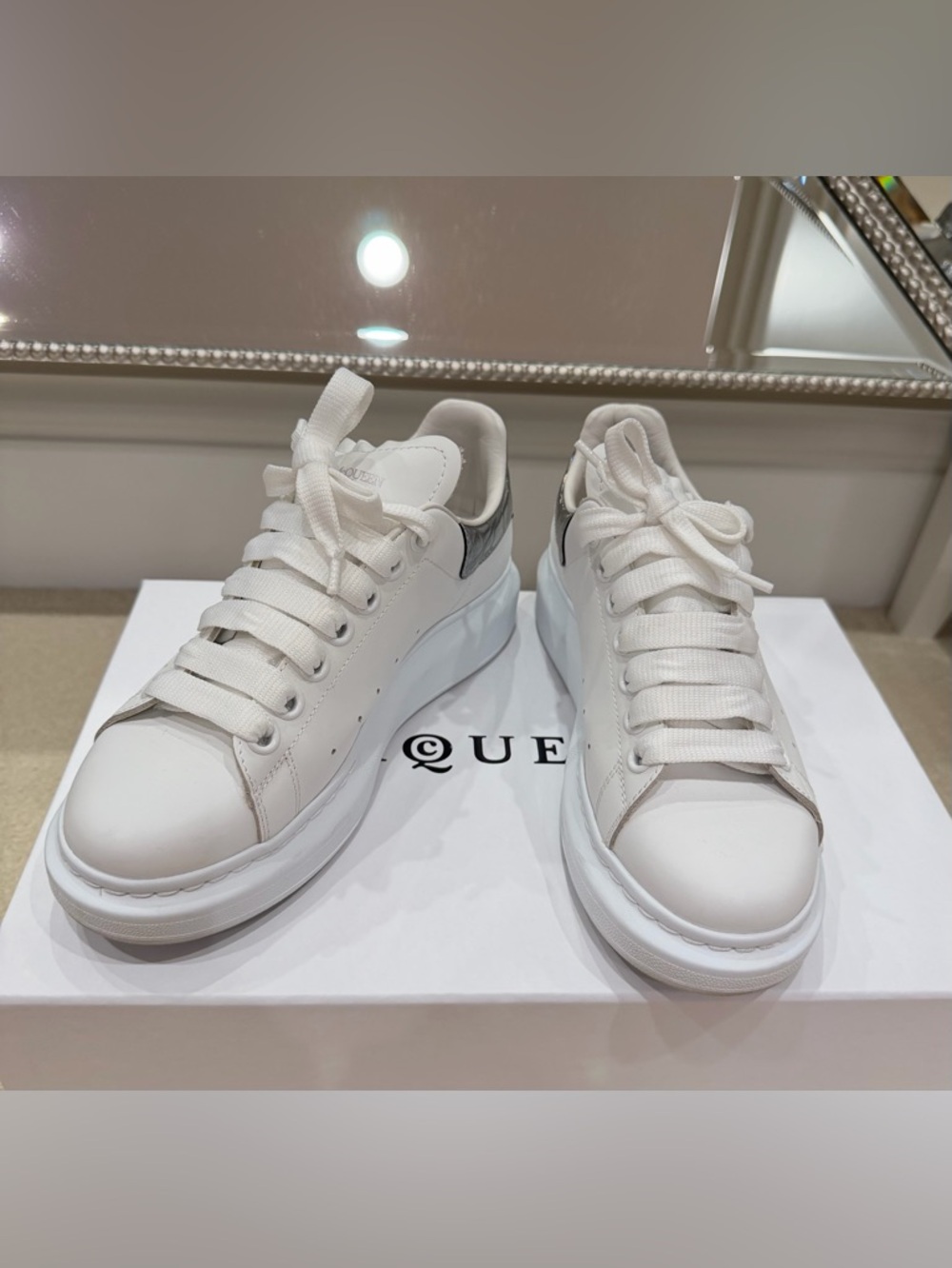 Alexander McQueen Women’s Oversized Sneaker in White/Silver